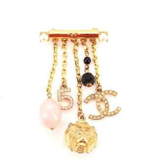 Chanel CC Charm Brooch Crystal Embellished Metal with Faux Pearls and Beads