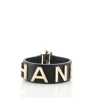 Chanel Logo Cuff Metal and Leather Bracelet