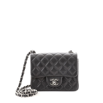 Chanel Square Classic Single Flap Bag Quilted Caviar Mini