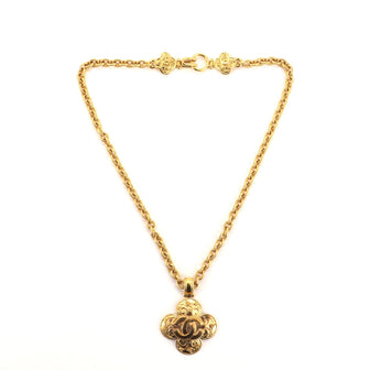 Chanel Patterned CC Cross Pendant Necklace Metal