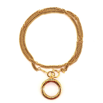 Chanel Magnifying Glass Pendant Necklace Quilted Metal