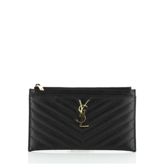 Saint Laurent Classic Monogram Zip Bill Pouch Matelasse Chevron Leather Medium