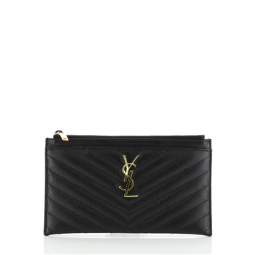 Saint Laurent Classic Monogram Zip Bill Pouch Matelasse Chevron Leather Medium