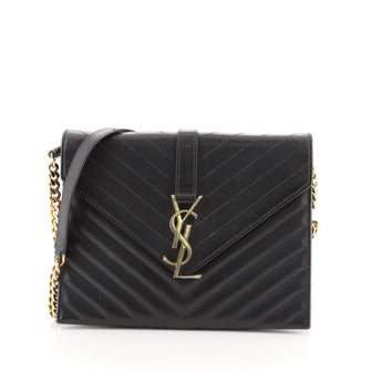 Saint Laurent Classic Monogram Envelope Chain Bag Matelasse Chevron Leather Medium