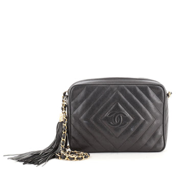 Chanel Vintage Diamond CC Camera Shoulder Bag Quilted Caviar Medium