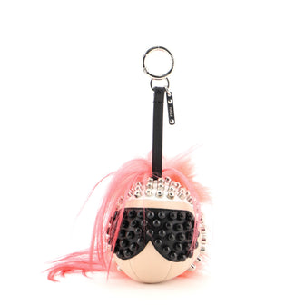 Fendi Punkito Karlito Bag Charm Studded Leather with Fur