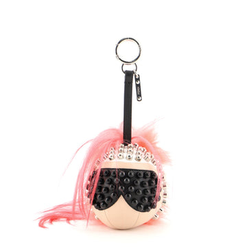 Fendi Punkito Karlito Bag Charm Studded Leather with Fur