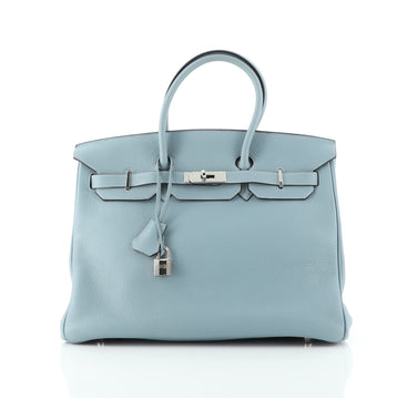 Hermes Birkin Handbag Blue Clemence with Palladium Hardware 35