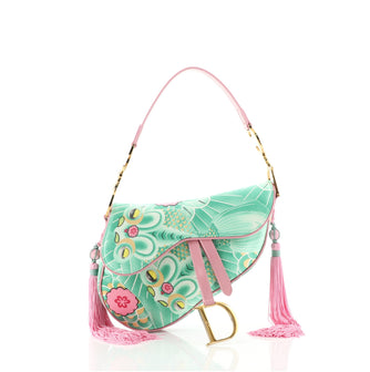 Christian Dior Vintage Saddle Bag Printed Satin Medium