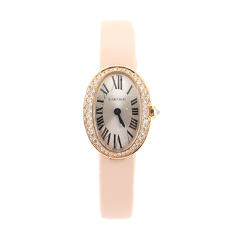 Cartier Baignoire Quartz Watch Rose Gold and Satin with Diamond Bezel 18