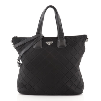 Prada Convertible Zip Tote Quilted Nylon Tall