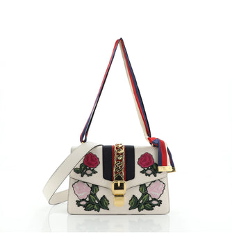 Gucci Sylvie Shoulder Bag Embroidered Leather Small