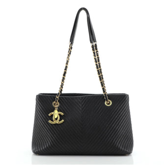 Chanel Medallion Charm Tote Chevron Wrinkled Lambskin Medium