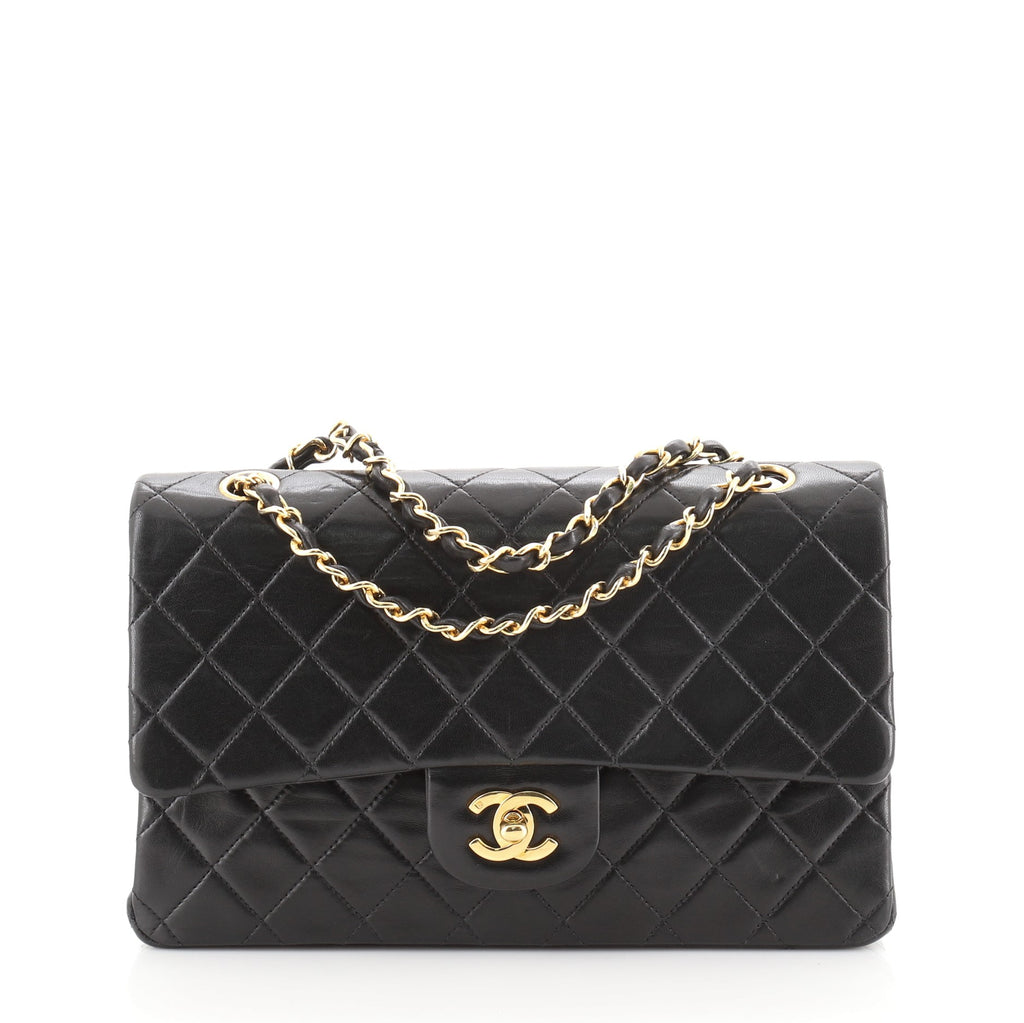Chanel Vintage Classic Double Flap Bag Quilted Lambskin Medium Black 6498632