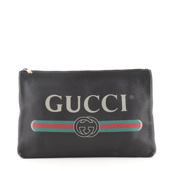 Gucci Logo Portfolio Clutch Printed Leather Large