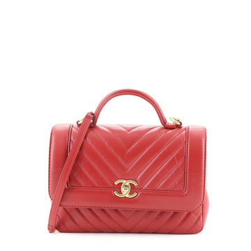 Chanel Top Handle Flap Bag Chevron Calfskin Small