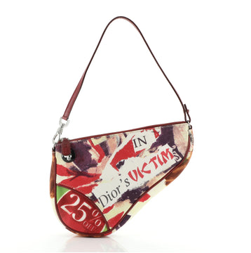 Christian Dior Vintage Saddle Bag Printed Canvas Mini