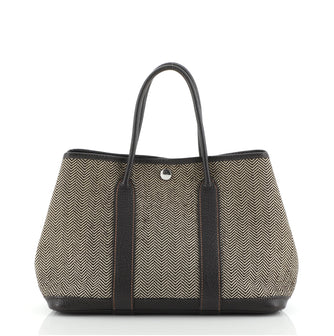 Hermes Garden Party Chevron Herringbone Wool and Leather 30