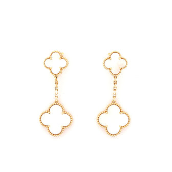 Van Cleef & Arpels Magic Alhambra 2 Motifs Earrings 18K Yellow Gold and Mother of Pearl