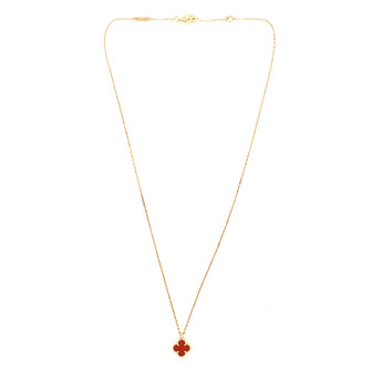 Van Cleef & Arpels Sweet Alhambra Carnelian Necklace 18K Rose Gold