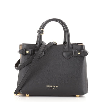 Burberry Banner Convertible Tote Leather and House Check Canvas Small
