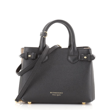 Burberry Banner Convertible Tote Leather and House Check Canvas Small