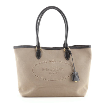 Prada Logo Open Tote Canvas Medium