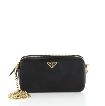 Prada Double Zip Wallet on Chain Crossbody Saffiano Leather Mini