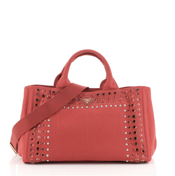 Prada Canapa Convertible Tote Rhinestone Embellished Canvas Large