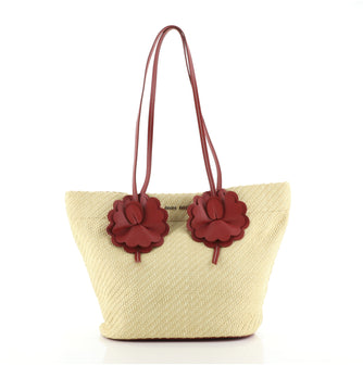 Miu Miu Flower Tote Straw with Leather Medium