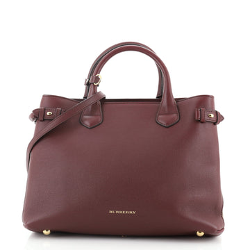 Burberry Banner Convertible Tote Leather and House Check Canvas Medium