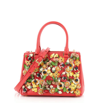 Prada Galleria Double Zip Tote Embellished Saffiano Leather Small