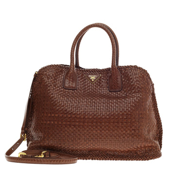Prada Madras Tote Woven Leather Large
