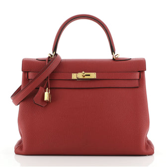 Hermes Kelly Handbag Red Togo with Gold Hardware 35