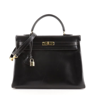 Hermes Kelly Handbag Black Box Calf with Gold Hardware 35