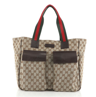 Gucci Double Pocket Web Handle Tote GG Canvas Medium