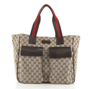 Gucci Double Pocket Web Handle Tote GG Canvas Medium