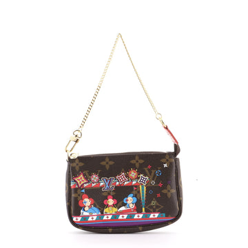 Louis Vuitton Pochette Accessoires Limited Edition Vivienne Xmas Monogram Canvas Mini
