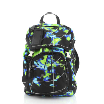 Prada Double Buckle Backpack Printed Tessuto Medium
