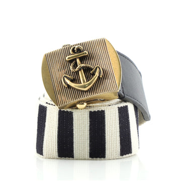 Gucci Anchor Buckle Belt Striped Fabric Medium