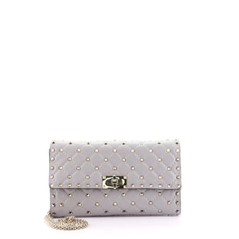 Valentino Rockstud Spike Wallet on Chain Quilted Leather Small