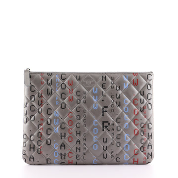 Chanel Data Center O Case Clutch Quilted Printed Lambskin Medium