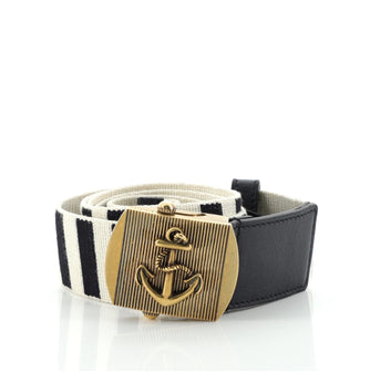 Gucci Anchor Buckle Belt Striped Fabric Medium