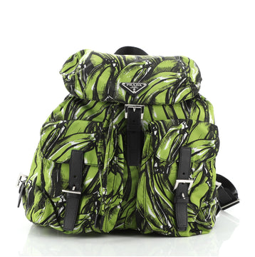 Prada Double Front Pocket Backpack Printed Tessuto Medium