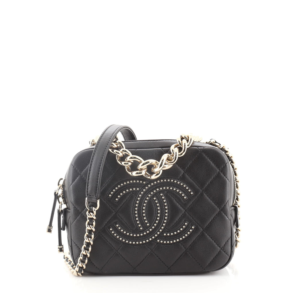 Chanel - Black Vertical Lambskin Pocket Camera Bag Large