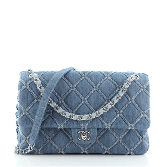 Chanel CC Chain Flap Quilted Denim Jumbo Blue 65203269