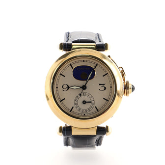Cartier Pasha Moonphase Date Quartz Watch Watch Yellow Gold and Crocodile 38