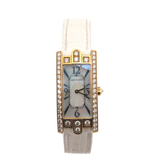 Harry Winston Avenue C Quartz Watch Yellow Gold and Alligator with Diamond Bezel and Mother of Pearl 19