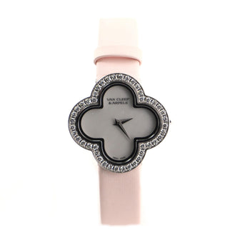 Alhambra Quartz Watch White Gold and Satin with Diamond Bezel and Mother of Pearl 26