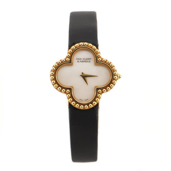 Alhambra Quartz Watch Yellow Gold and Satin with Mother of Pearl 26